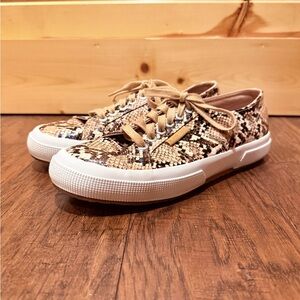 Superga Tan Snakeskin Sneakers